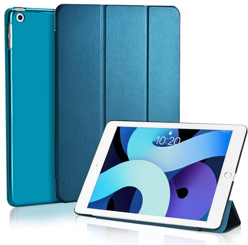 4UBonLife Coque pour iPad 6ème/5ème Génération 9,7 Pouces, Bleu Paon | Étui Housse de Protection Léger, Coque Arrière en PC Rigide Translucide Givré pour iPad 6/5 Gen 2017 2018, Veille/Réveil Auto