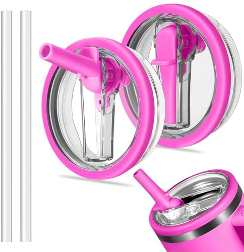 2 Pack Replacement Lids for Stanley Cup 40oz (1.2L), Leak-Proof Straw Lids with Reusable Straws, Compatible with Stanley Quencher H2.0 Tumbler, BPA-Free Durable Lid for Stanley 40oz Tumbler, Rose red