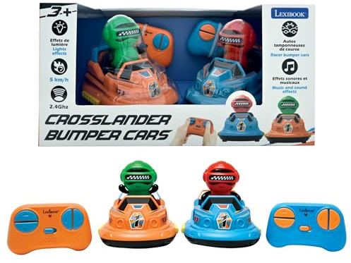 Lexibook, Crosslander® radiostyrda stötfångarbilar, set med 2 radiostyrda racingbilar, upp till 5 km/h, 2 löstagbara figurer, ljud- och ljuseffekter, blå/orange, RC2A