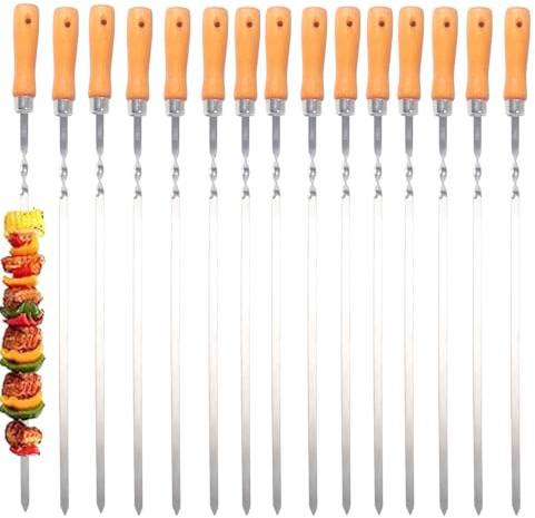 Z.M.C ZMC 15x Grillspieße 55cm Edelstahl mit Holzgriff, Kebab Spieße, Schaschlikspieße & Fleischspieße | Lange, rostfreie Spieße für BBQ, Grillschale & Lagerfeuer, 1cm breit & wiederverwendbar