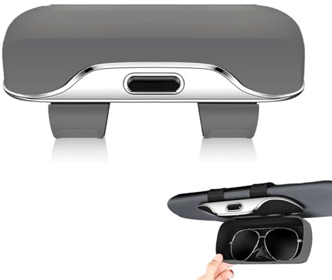 AUOQZ Sunglass Holder for Car Sun Visor Universal Sun Visor Glasses Clip Case Flocking Lining Eyeglass Frame Car Sunglasses Organizer Box with Ticket Card Clips (Grey)
