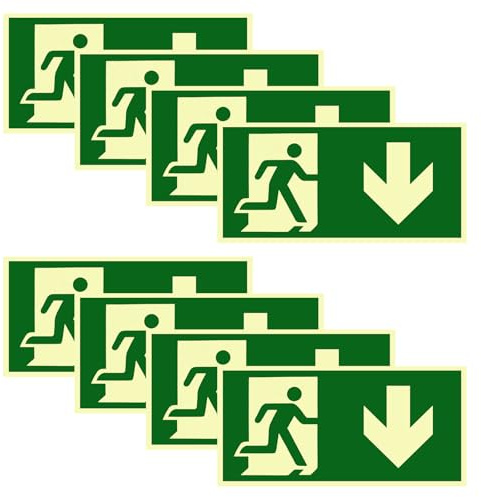 8 Stück Notausgangsschild Nachleuchtend Selbstklebend Fluchtwegschilder Nachleuchtend Hochwertiges Schild Notausgang PVC Fluchtwegschilder Notausgang Schild Rettungswege (Pfeil Unten)