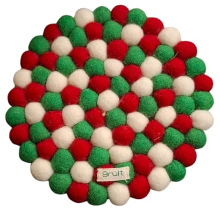 Grült Home Topfuntersetzer - Filz untersetzer für Tassen, Töpfe, Pfannen und Tassen handgefilzt in Nepal (Rot-Grün-Weiss, Circle 20 cm)