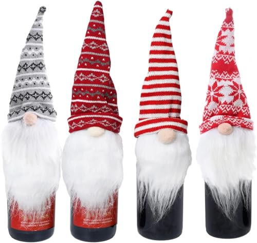 YUYWWAN Flaschenverpackung Weihnachten, 4 Stück Flaschendeko Weihnachten, Niedlich Flaschen Deko für Familien Weihnachtstisch Weinflaschendekoration