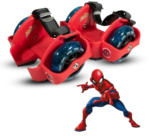 Zinc Officially Licensed Marvel Spiderman Street Gliders - For Ages 5+, Detachable Roller Skates for Shoes, Light-up Wheels, ABEC 7 Bearings for Roller Skate Shoes & Heel Brake - Red