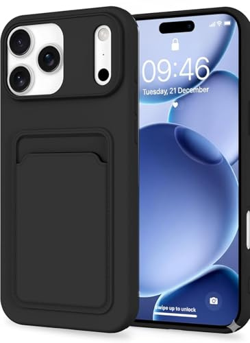 Case for iPhone 17 Pro Max Black Liquid Silicone Card Holder Shockproof TPU