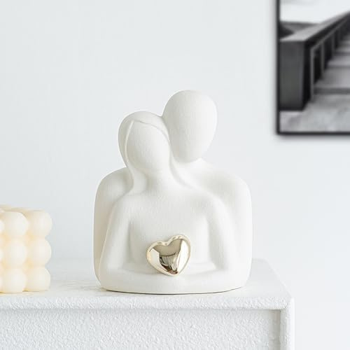 Mini Couple Statue,Couple Hugging Statue,Modern Abstract Art Decoration,Decorative items for TV cabinets,living rooms and bedrooms.Romantic Gifts for Valentine Anniversary Birthday (White A, M)