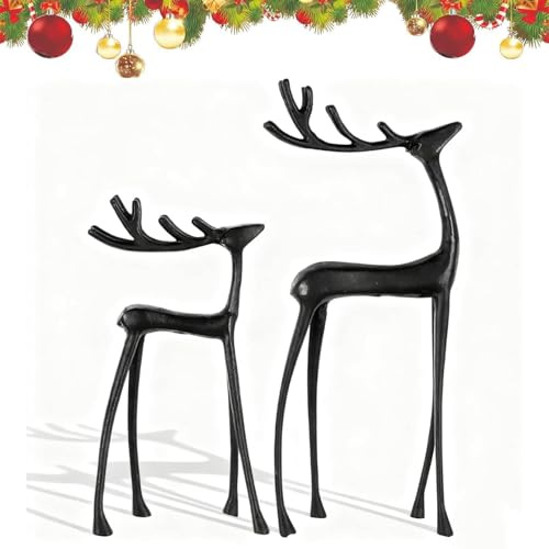 Reindeer Christmas Decoration, Black Metal Reindeer Figurines for Centerpiece Living Room, Deer Christmas Statues Decor for Shelf Table Mantel Fireplace Entryway, Deer Sculptures