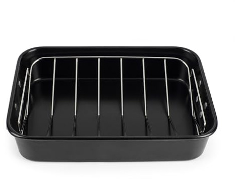Salter Expert Roasting Tray with Rack, 34 Cm Carbon Steel | 2-Layer Non-Stick Coating, Oven Safe To 220°C, PFOA-Free, Hand Wash Only, Roasts Meat Poultry Vegetables