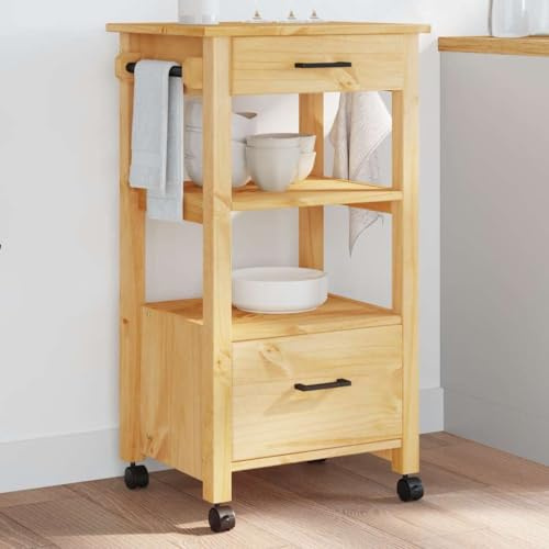 Logeirevo Wood Kitchen Trolley, Wooden Island Cart, Kitchen Trolley Cart on Wheels, 18.9x15.7x35.4,-798