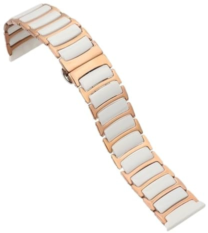 16 mm 18 mm 20 mm 22 mm keramiskt klockband Universal snabbkopplingsrem i rostfritt stål Vikbart spänne Armband(White rose gold,20mm)