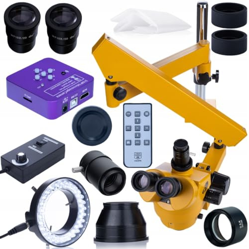 Trinokulärt stereomikroskop Rosfix Neptune Pro Orange PRO set – 7–45 x zoom, 51 MP 4K kamera, Barlow 0,5 x objektiv, 56 LED dimmerringbelysning