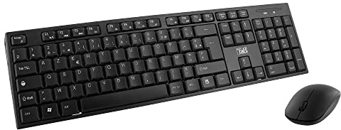 T’NB Clavier et Souris sans Fil Radiofréquence, Clavier AZERTY Français, Compact, Confortable Et Silencieux, Raccourcis Multimédia, Souris Haute Autonomie, Clics Silencieux, Windows/Linux – Noir