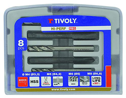 Coffret Tivoly 4 Tarauds Machines Gun Din 352 HSS M4 à M10 + 4 Forets métaux HSS