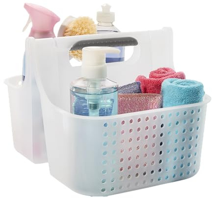 madesmart Borsa a secchiello per doccia con impugnatura morbida a 2 scomparti, per l'organizzazione del bagno, in plastica, grande, colore: ghiaccio