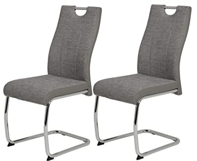 Hela Tische, Alina Set de 2 Sillas Cantilever con Tela Tejida Gris, Estructura Metálica Cromada con Tubo Redondo, Respaldo con Agarre