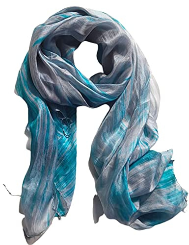 Sciarpa di seta pura di 100% della sciarpa della donna delle sciarpe dello scialle dell'involucro dipinto a mano della sciarpa di seta, Blu, 175cm x 70cm