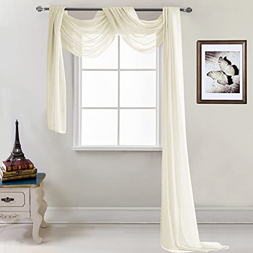 SMITHOOM Tenda Mantovane in Voile per Casa Soggiorno Camera da letto Cucina Letto Sciarpe Drappeggi Decorazioni per feste di nozze 132x548cm beige