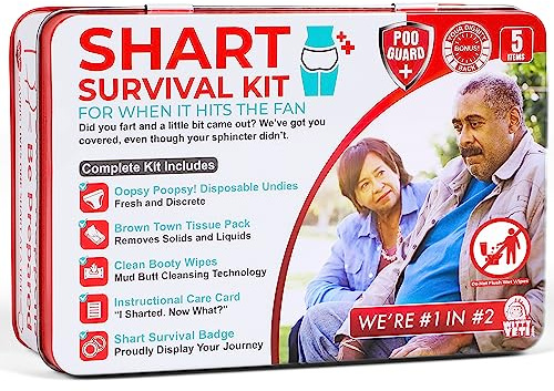 Funny Shart Survival Kit by Witty Yeti. Ultimate Poop Prank Gag Gift Set Contains Wet Wipes, Disposable Underwear, Tissues and Hilarious Badge. Novelty Fart Potty Pack Great for Friends or Family