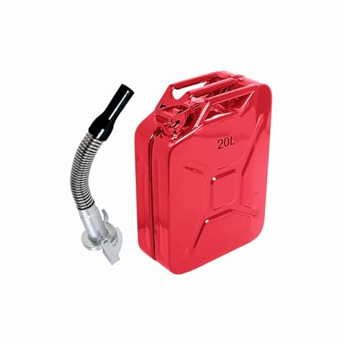 ASC - 20L Rouge Bidon Avec Flexible Bac Fabriqué En Métal - pour Carburant, Essence, Diesel - Robuste Métal Avec Triple Poignée Et Bouchon avec Verrou - 20 Litre
