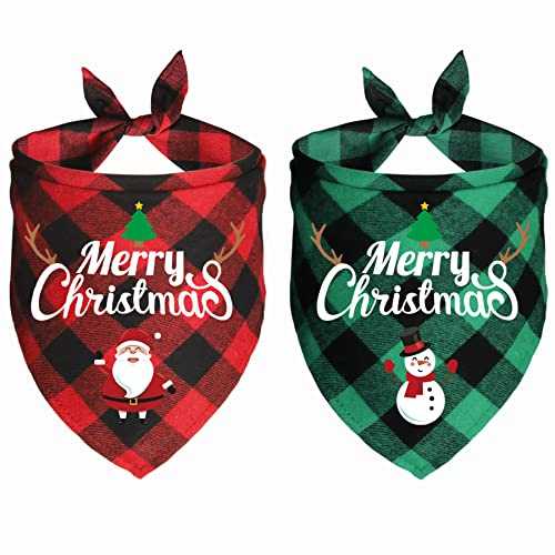 JOTFA Hundehalstücher für Weihnachten, kariert, für große und mittelgroße Hunde (Weihnachtsmann und Schneemann), 2 Stück