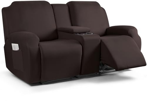 TAOCOCO Reclining Loveseat with Middle Console Slipcover, 4 Piece Polyester Fabric Stretch Loveseat Reclining Sofa Covers (Coffee, 2 Seat Recliner Cover with Console)