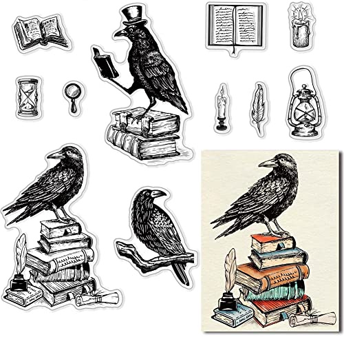 CRASPIRE Bok genomskinliga stämplar kråka genomskinlig silikonstämpel tillbaka till skolan klar stämpel för korttillverkning journal dagbok dekoration och gör-det-själv scrapbooking