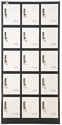 Jet-Line | Metall Schrank | Spind | Schließfachschrank | 15 Fächer | Budapest | Spind | dunkelgrau-weiß | Lagerschrank | Schließfach | Metall | Büroschrank