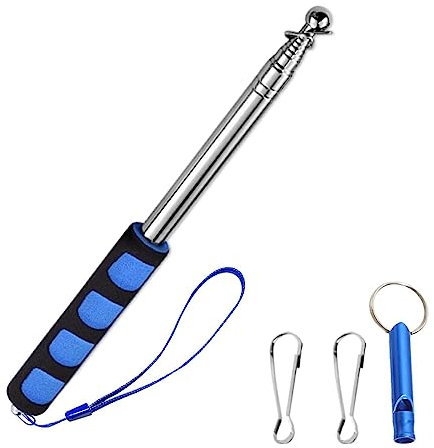 Asta Telescopica per Bandiera,Asta della Bandiera Acciaio Inox,Asta Portabandiera Telescopica,Aste Bandiera Telescopiche,Telescopica Asta della Bandiera,Con 2 gancio E 1 fischi,1.2 Metri,Bleu,1 pièce