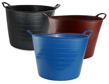 3PC 42L 42 Litre Large Robust Flexi Tub Set - Mixed Assorted Colours - Multi Purpose Flexible Rubber Storage Container Buckets…