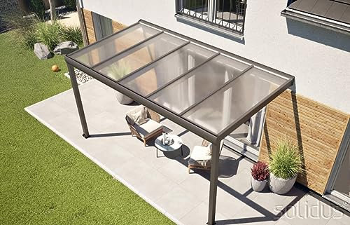solidPREMIUM Alu Terrassenüberdachung mit 16mm Polycarbonat Stegplatten Carport Terrassendach Vordach Aluminium Überdachung Pergola Pavillon 406 x 200cm // 4x2m