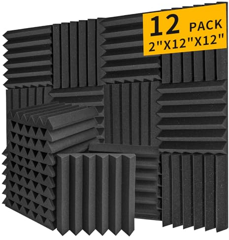Acoustic Foam Panels 12 Pack 2 x 12x 12 Saiqiang Soundproofing for Wall Noise Absorbing Sound-Damping Black Sound Insulation Wedges Fire-Resistant Sound Proof for Studio, Office, Gaming Room