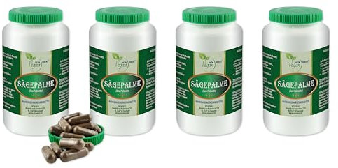 VITA IDEAL Vegan® SÄGEPALME 4x 360 KAPSELN - Saw Palmetto - Tagesportion 1100mg SÄGE - PALME reines Pulver. Pflanzlich, natürlich & ohne Zusatzstoffe