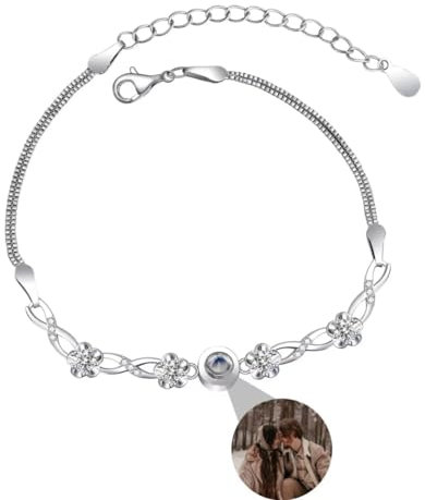 Liskanap Personalisiertes Foto Projektions Armband Ich liebe dich Armband 100 Sprachen für Damen Herren Projektion Bild-Kreis-Charme Denkmal der Liebe Muttertagsgeschenke 925 Sterling Silber RoseGold