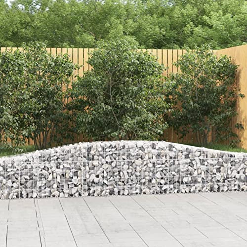 ShCuShan Gabionen mit Hochbogen 2 STK. 400x30x40/60 cm Verzinktes Eisen GabionenköRbe WasserzapfsäUle Garten Gabionen Zaun Gabionensteine