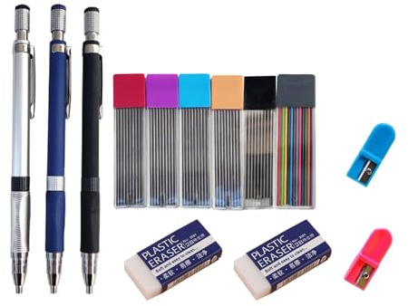 LIANRISES 3 Portamine Matita Meccanica Portamine 2mm Penna Matita 6 Scatole Di Pinze 2b E 2 Pezzi Di Gomma E 2 Pezzi Di Coltelli A Rotolo Per Scuola Scrittura Disegno