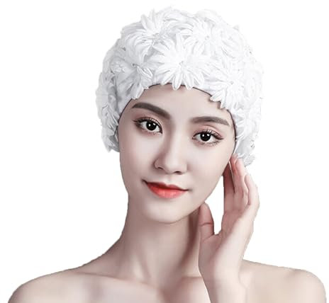 Cuffia da nuoto vintage con fiori 3D per donne e ragazze, in tessuto traspirante, cuffia da nuoto floreale, per spiaggia, piscina, primavera, spa, bagno, doccia, per capelli corti e lunghi