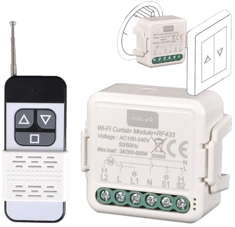 Anvek Interruttore Tapparelle RF, Telecomando per Tapparelle Elettriche, Controllo App Smart Life, Modulo Comando Wireless per Persiane Avvolgibili, Relè 300W (1)
