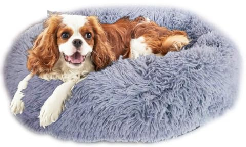 Voarge Cama para Perros y Gatos Lavable Mullida, Donut de Felpa, Cojín para Mascotas, Cesta para Perros Pequeños y Medianos (Gris Claro)