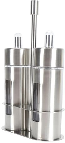 SIXRUN Set Dispenser per Olio e Aceto, Ampolle per Olio e Aceto Set di Bottiglie Dispenser per Olio d'oliva in Acciaio Inossidabile da 80 Ml con Supporto di Base Finestra Trasparente