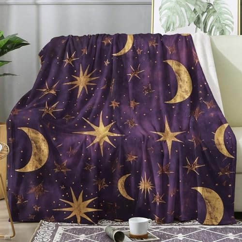 ZDABAOEC Kuscheldecke Flauschig Mond und Sterne Decke, Fleecedecke 220x240, Sofadecke & Couchdecke, Weiche Kuschelige Wohndecke Blanket, XXL Groß Decken für Sofa Couch