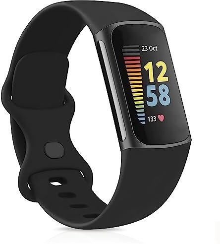 AK Strap for Fitbit Charge 6/5 - Silicone Sport Classic Soft Replacement Straps (Small, Black)