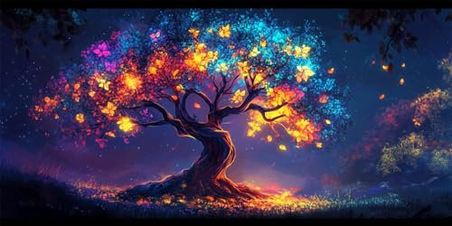 Malen Nach Zahlen Baum Malen Nach Zahlen Erwachsene Farbe DIY mit Rahmen Ölgemälde Set Malen Basteln mit Pinseln und Acrylfarben Kreativ Set für Erwachsene,Home Wand Dekor Geschenk 40x80cm E-612