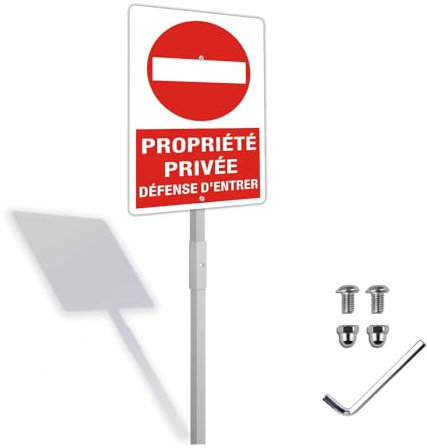Panneau Propriété Privée Défense D'Entrer avec Piquet,Interdire une entrée dans une propriété privée Panneau de sécurité 20x30cm mm -Aluminium de 1 mm