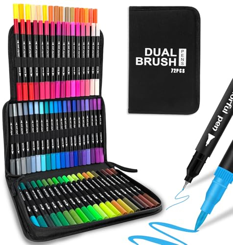 SUPERFA 72 Colours Dual Tip Felt Pens, Colouring Adult Felt Tip Brush Pens for Painting, Sketching, Drawing