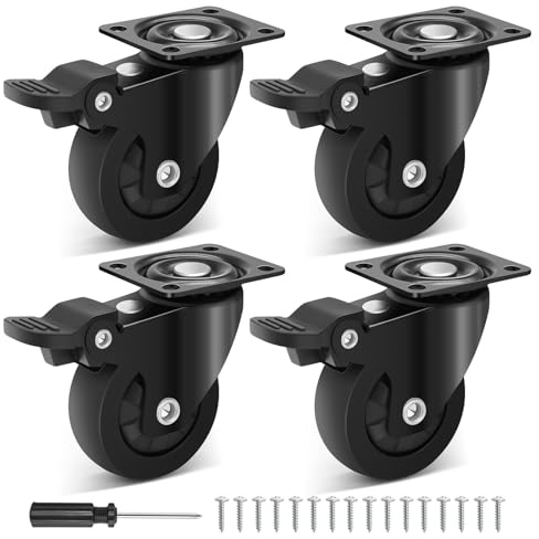 Humagineer 50mm TPR Heavy Duty Castor Wheels with 4 Brake, Load Capacity 270kg, Smooth Swivel Casters For Furniture,Low Noise & Floor Protecting, Rubber Casters Set of 4 for Table, Cupboard, Cot