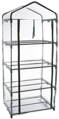 4 Tier Mini Greenhouse for Balcony & Patio – Compact Outdoor Plant Stand with Shelves for Seedlings, Herbs & Shrubs – Transparent Cover & Zippered Door – Ideal for Small Gardens & Urban Spaces