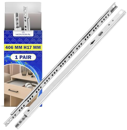 1 Coppia Guide per Cassetti con Cuscinetti a Sfera 406 mm x H 17 mm - Telescopiche Guide Cassetti Scorrevoli Hanno Un'estensione Parziale di 306 mm - Garanzia di 10 Anni - MONTERAL