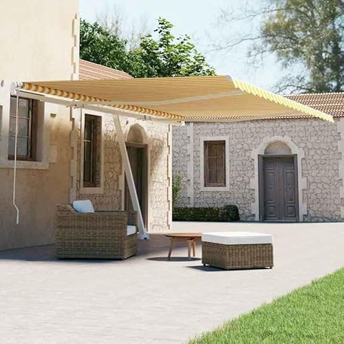 Standmarkise Automatisch 600x300 cm Gelb/Weiß - Pulverbeschichtetes Aluminium & 100% Polyestergewebe mit PU-Beschichtung - Perfekter Sonnenschutz für Garten, Terrasse und Balkon
