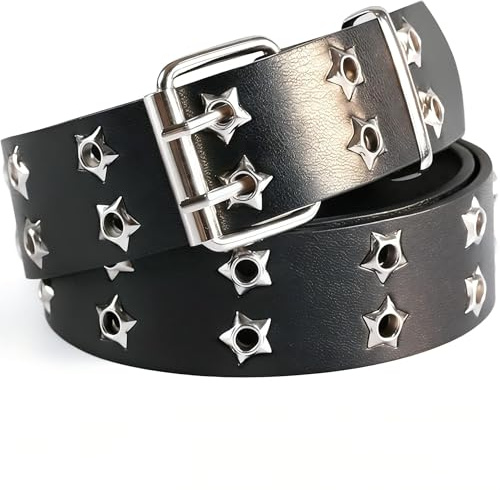 1 PZ Nero 105 centimetri Stella Borchiata Cintura Con Hollow Punk Design Gotico Y2K Stile Doppia Fila Fibbia Hip Hop Accessorio Per Emo E Grunge Vestiti